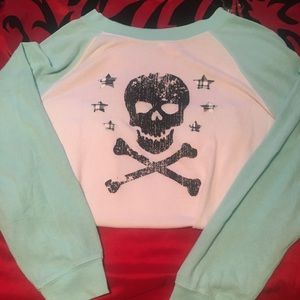 White and blue skull pullover